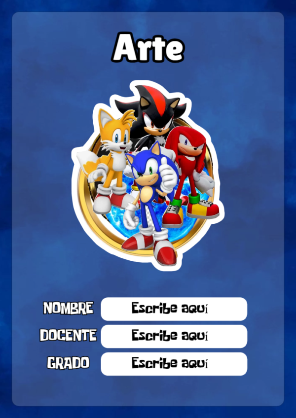 Portada de Sonic de Arte para cuaderno en tamaño A4 - estilo único para estudiantes