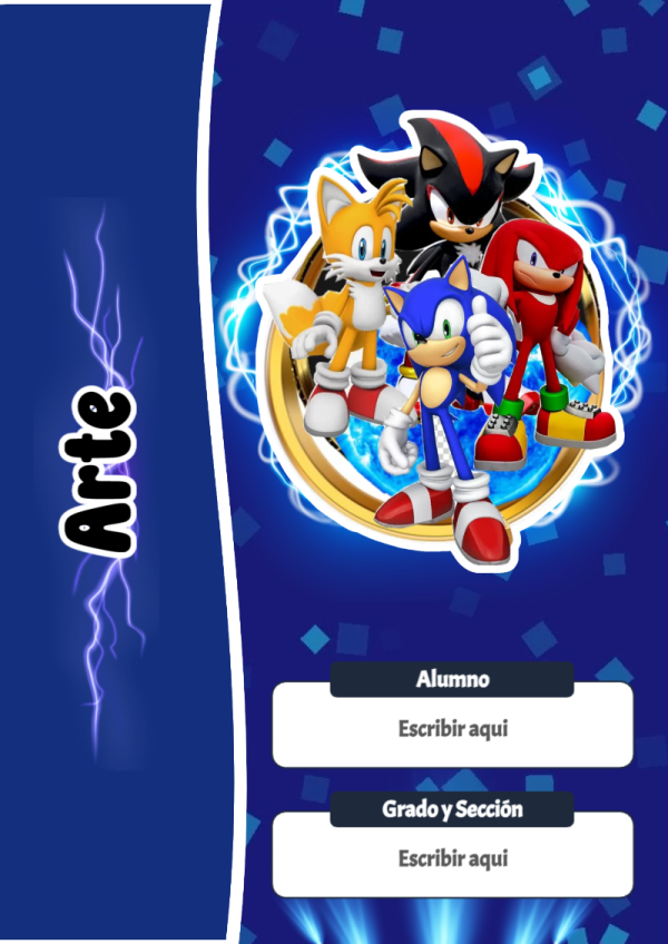Portada de Sonic de Arte para cuaderno llamativa y bonita - diseño escolar moderno