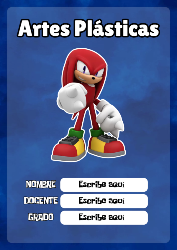 Portada de Sonic de Artes Plásticas para cuaderno con diseño bonito - estilo único para estudiantes