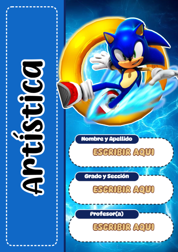 Portada de Sonic de Artística para cuaderno decorativa y bonita - diseño escolar moderno
