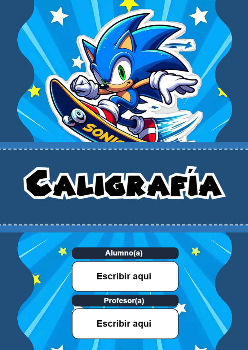 Portada de Sonic de Caligrafía Editable para Imprimir Gratis