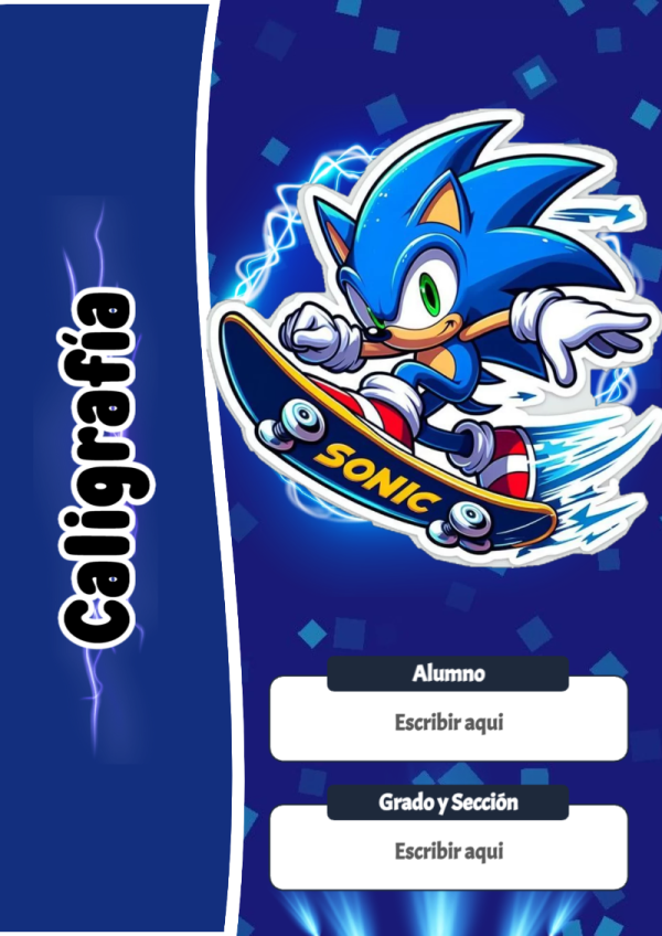 Portada de Sonic de Caligrafía para cuaderno fácil de imprimir - versión premium para imprimir