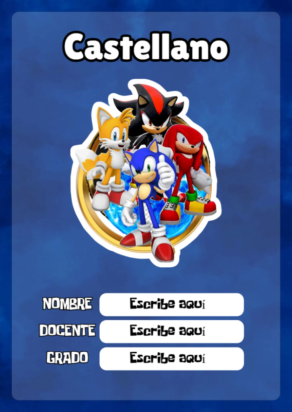 Portada de Sonic de Castellano para cuaderno colorida y creativa - disponible para descarga gratuita