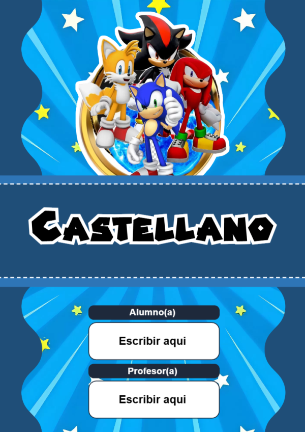 Portada de Sonic de Castellano para cuaderno para niños de primaria - disponible para descarga gratuita