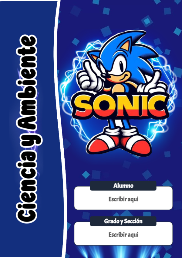 Portada de Sonic de Ciencia y Ambiente para cuaderno colorida y creativa - ideal para el nuevo año escolar