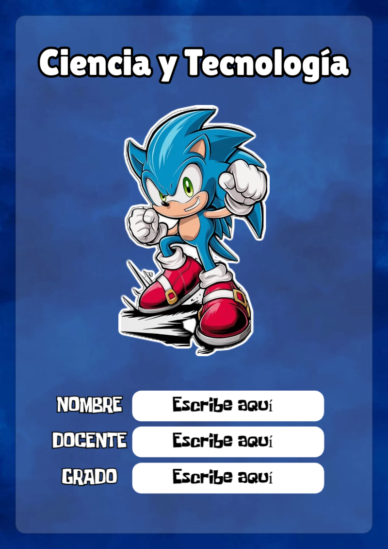 Portada de Sonic de Ciencia y Tecnología para cuaderno en tamaño A4 - versión premium para imprimir