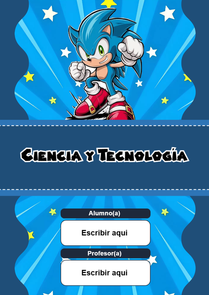 Portada de Sonic de Ciencia y Tecnología para cuaderno escolar para imprimir gratis - perfecto para organizar tus apuntes