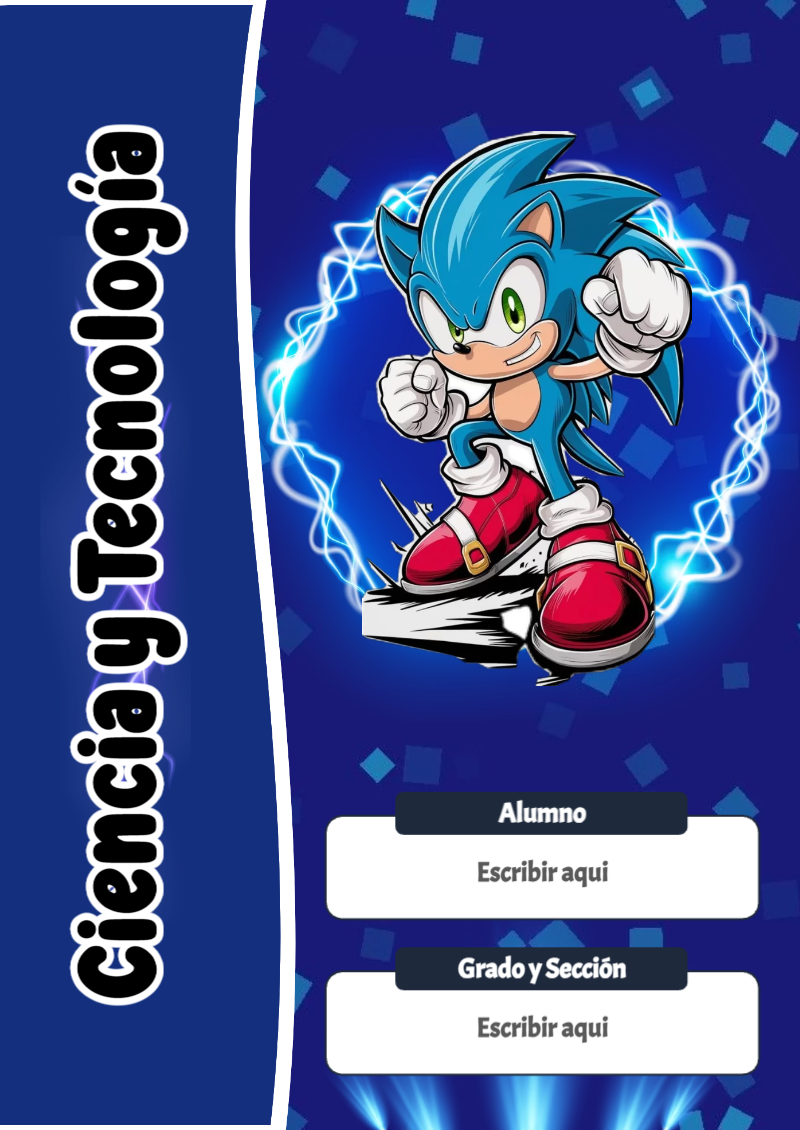 Portada de Sonic de Ciencia y Tecnología para cuaderno personalizada para imprimir - ideal para el nuevo año escolar