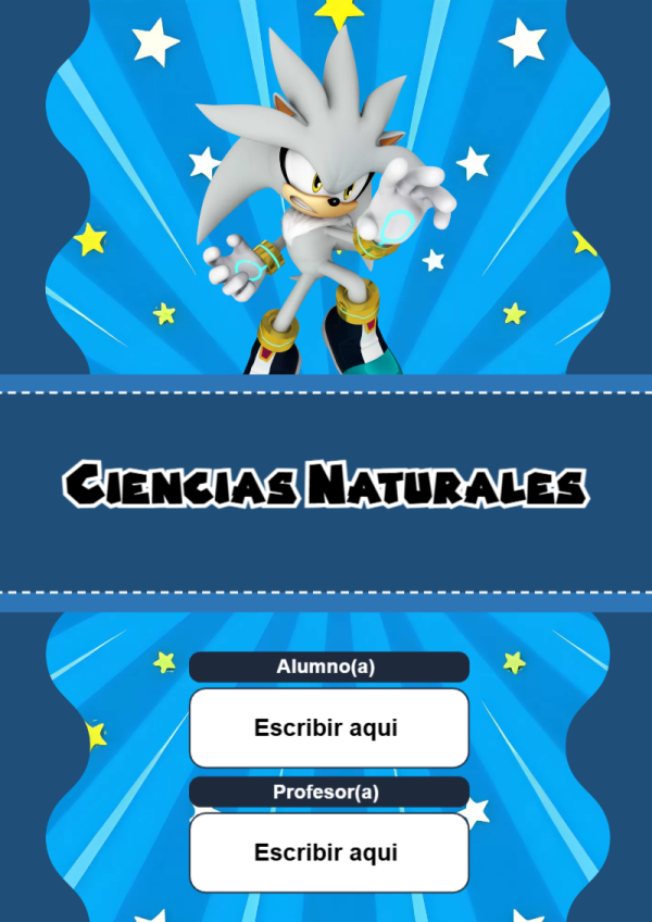 Portada de Sonic de Ciencias Naturales para cuaderno para niños de primaria - diseño escolar moderno