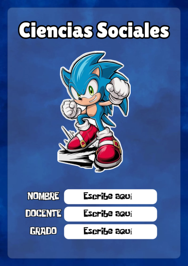 Portada de Sonic de Ciencias Sociales para cuaderno escolar creativa - estilo único para estudiantes
