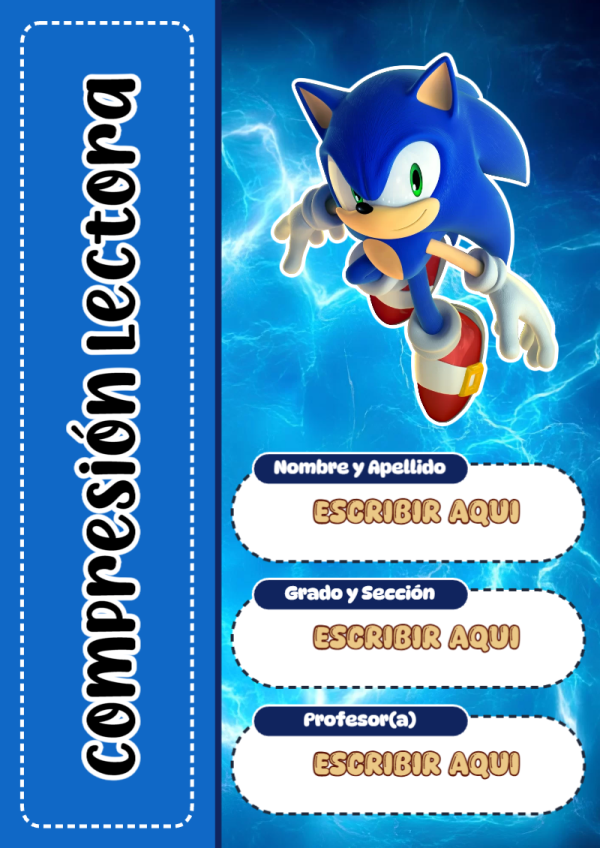 Portada de Sonic de Compresión Lectora para cuaderno llamativa y bonita - para el regreso a clases