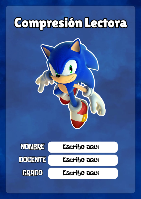 Portada de Sonic de Compresión Lectora para cuaderno lista para imprimir en A4 - diseño exclusivo y original