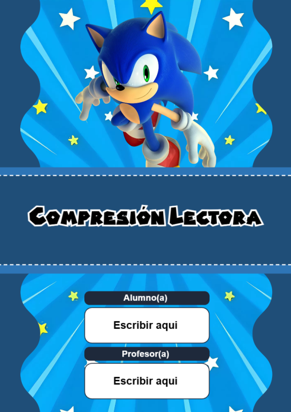 Portada de Sonic de Compresión Lectora para cuaderno para primaria - para personalizar tus materias