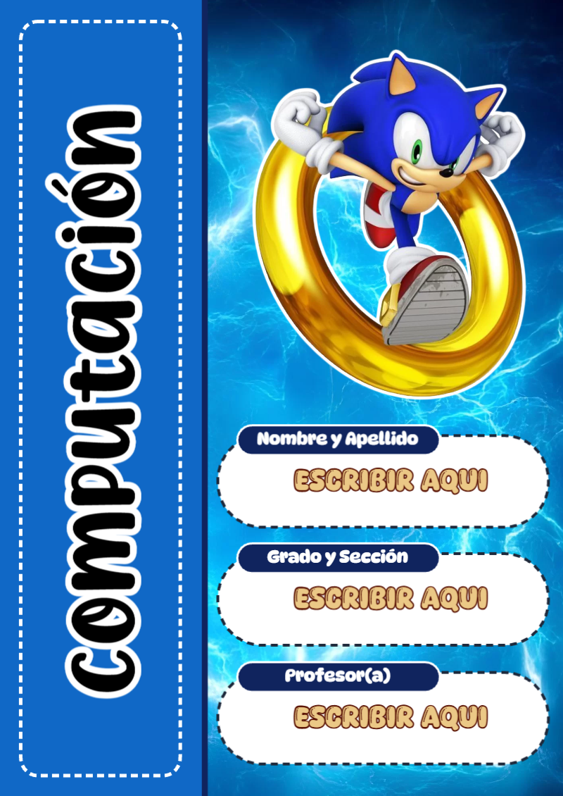 Portada de Sonic de Computación para cuaderno en tamaño A4 - disponible para descarga gratuita
