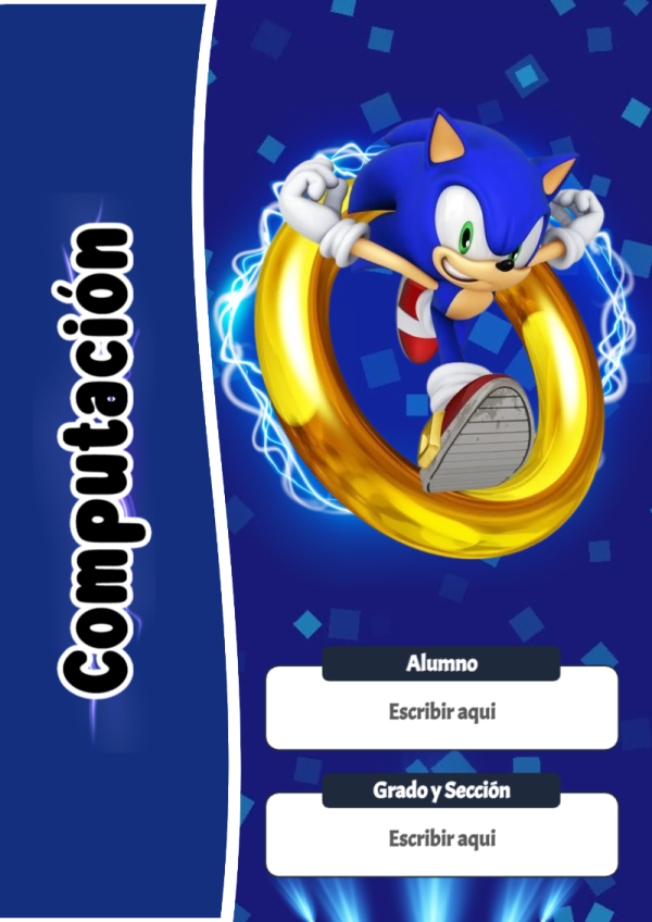 Portada de Sonic de Computación para cuaderno para clases - para el regreso a clases
