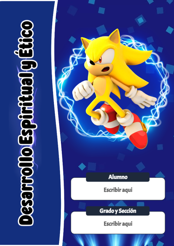 Portada de Sonic de Desarrollo Espiritual y Ético para cuaderno en formato A4 - con colores vivos y llamativos