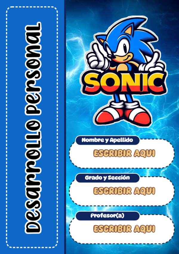Portada de Sonic de Desarrollo Personal para cuaderno decorativa y bonita - diseño escolar moderno