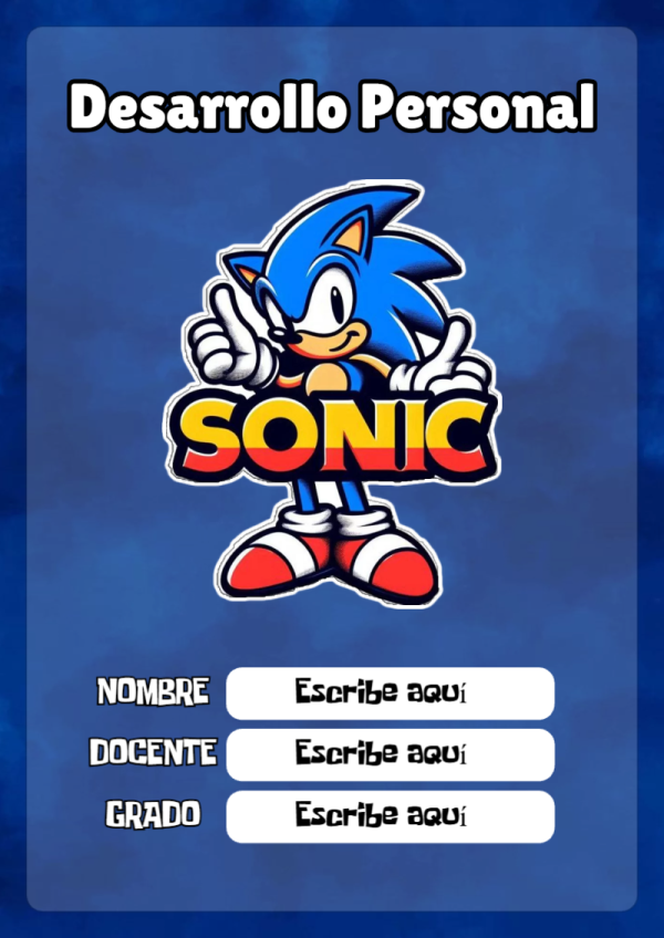 Portada de Sonic de Desarrollo Personal para cuaderno para niños de primaria - para el regreso a clases