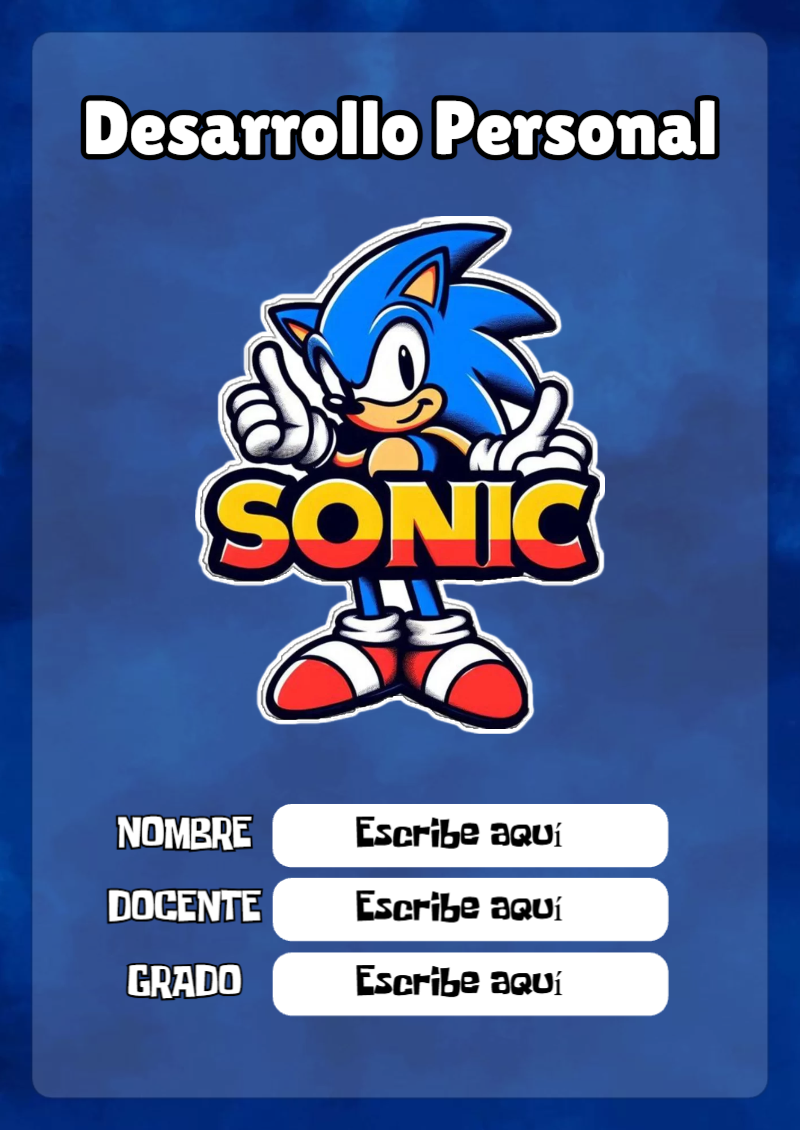 Portada de Sonic de Desarrollo Personal Editable para Imprimir Gratis