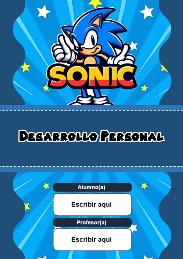 Portada de Sonic de Desarrollo Personal para cuaderno con diseño escolar - versión premium para imprimir