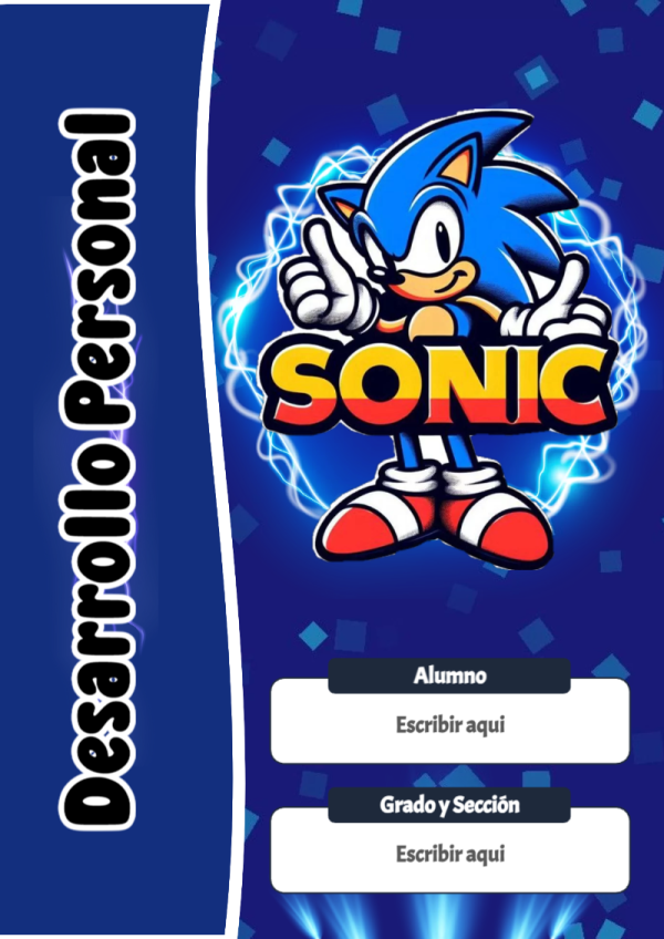 Portada de Sonic de Desarrollo Personal para cuaderno para primaria - ideal para el nuevo año escolar
