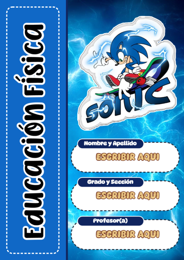 Portada de Sonic de Educación Física para cuaderno para primaria - ideal para el nuevo año escolar