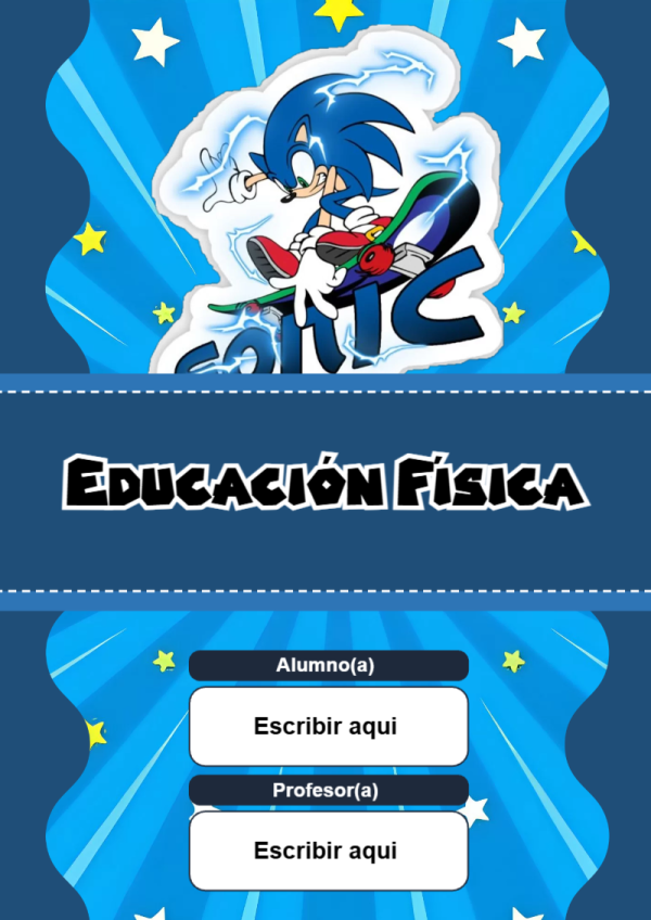 Portada de Sonic de Educación Física para cuaderno con estilo creativo - tendencia educativa 2026