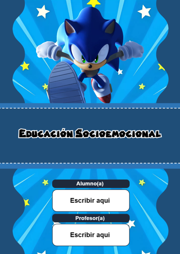 Portada de Sonic de Educación Socioemocional para cuaderno con diseño escolar - tendencia educativa 2026