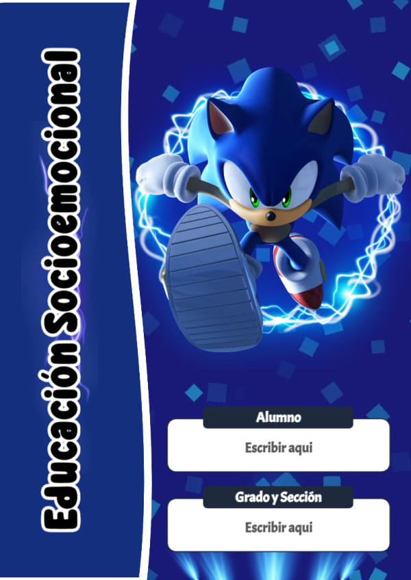 Portada de Sonic de Educación Socioemocional para cuaderno lista para imprimir en A4 - versión premium para imprimir