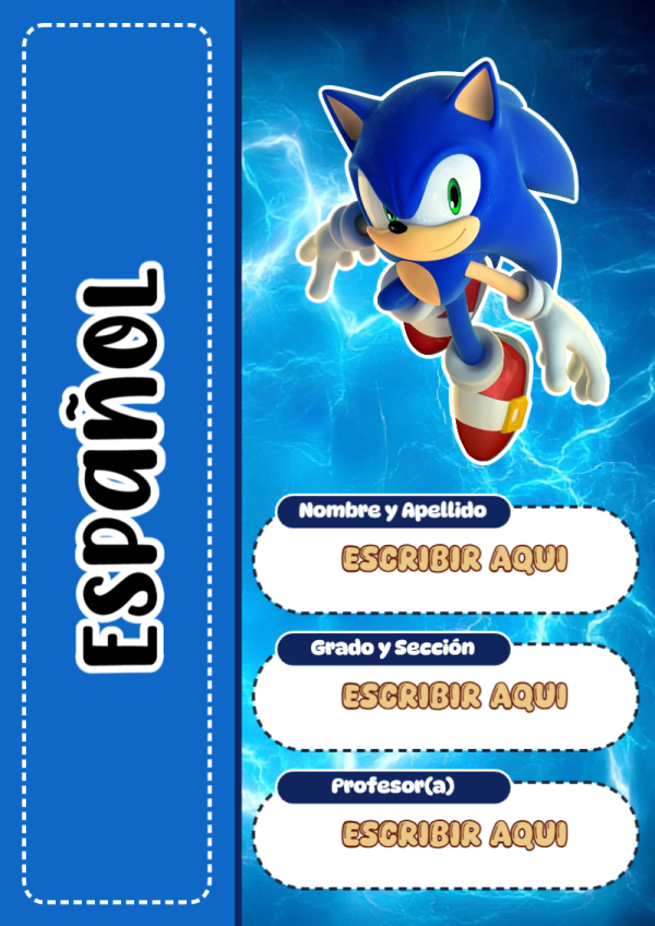 Portada de Sonic de Español para cuaderno escolar creativa - versión premium para imprimir