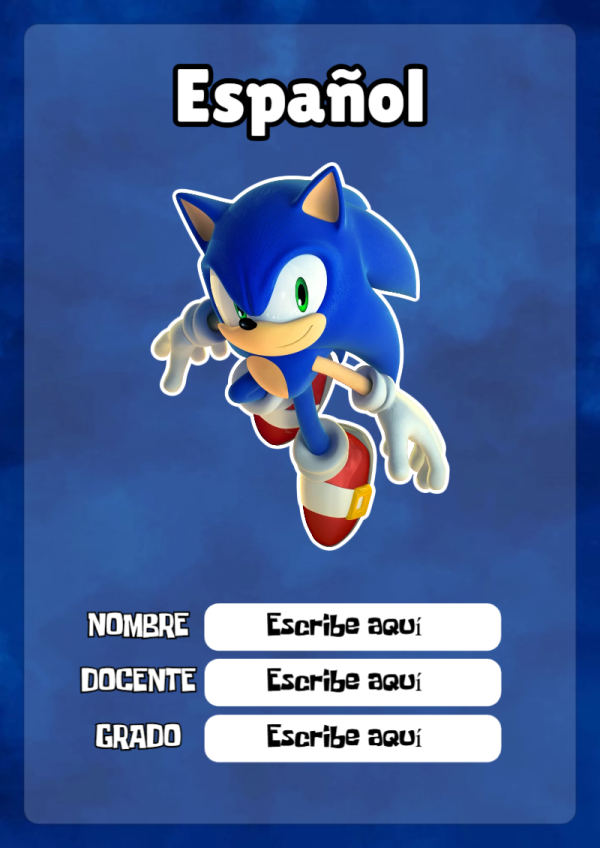 Portada de Sonic de Español para cuaderno para primaria - para el regreso a clases