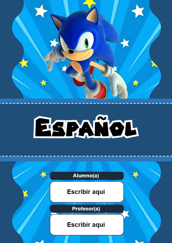 Portada de Sonic de Español para cuaderno para clases - ideal para cuadernos de espiral