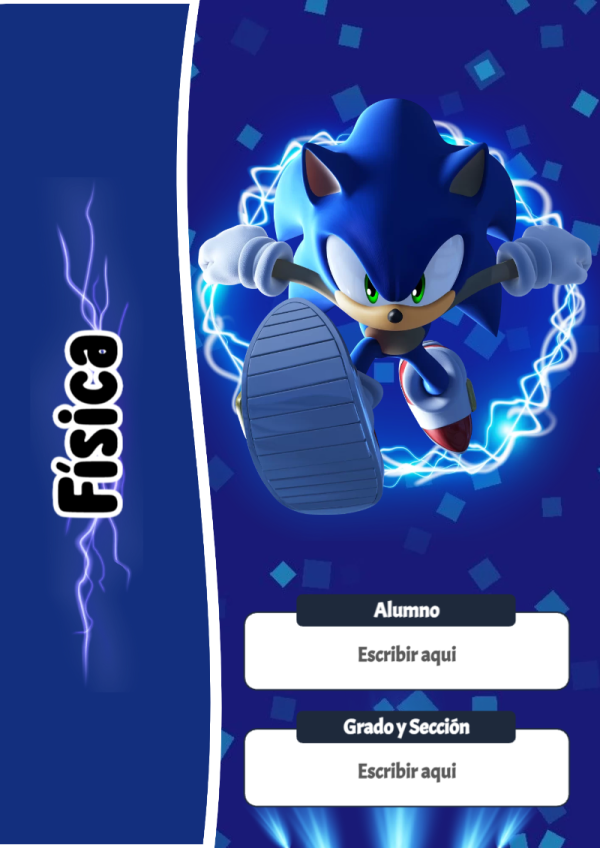 Portada de Sonic de Física para cuaderno escolar para imprimir gratis - estilo único para estudiantes