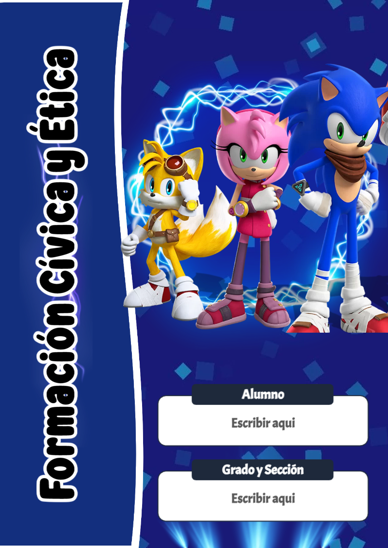 Portada de Sonic de Formación Cívica y Ética para cuaderno escolar para imprimir gratis - tendencia educativa 2026