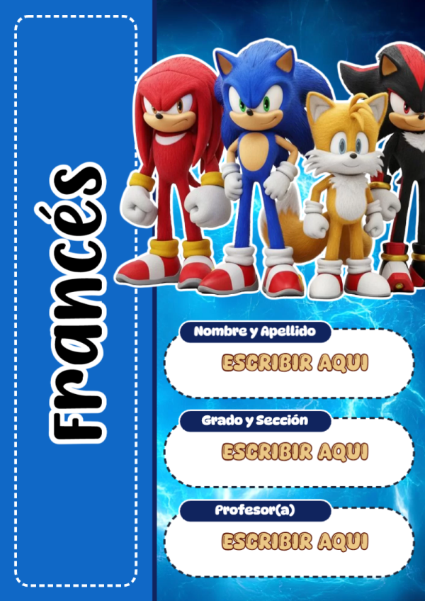 Portada de Sonic de Francés para cuaderno ideal para niños - ideal para cuadernos de espiral