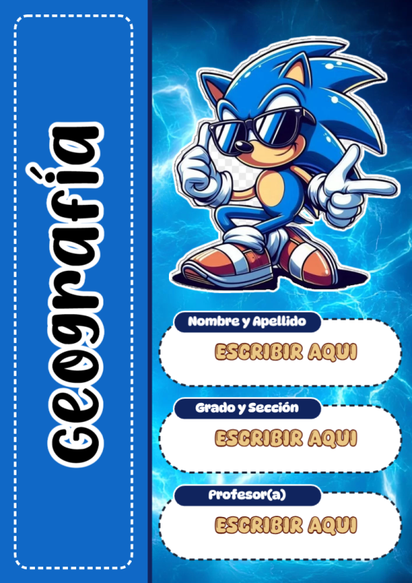 Portada de Sonic de Geografía para cuaderno llamativa y bonita - versión premium para imprimir