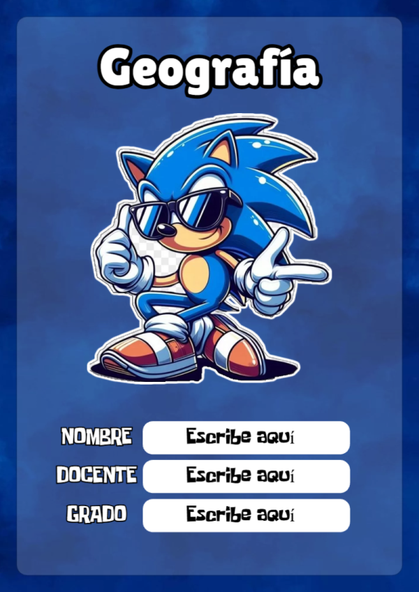 Portada de Sonic de Geografía para cuaderno fácil de imprimir - para personalizar tus materias