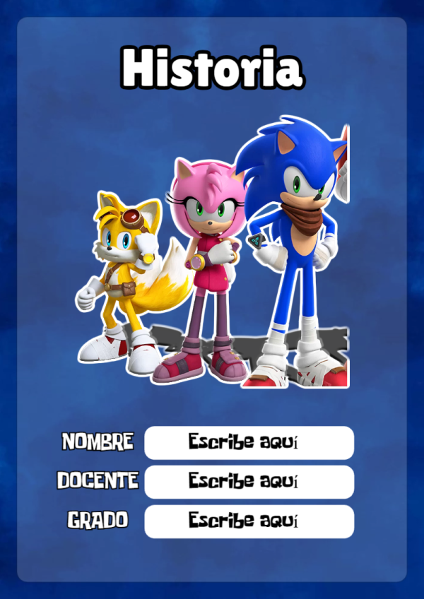 Portada de Sonic de Historia para cuaderno en formato A4 - ideal para cuadernos de espiral