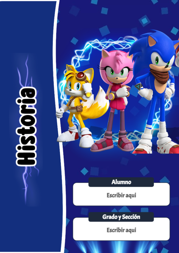 Portada de Sonic de Historia para cuaderno con diseño escolar - creación especial de Mini Canva
