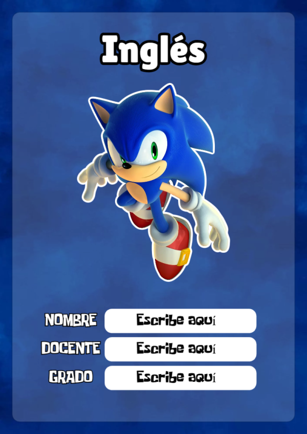Portada de Sonic de Inglés para cuaderno para estudiantes - creación especial de Mini Canva