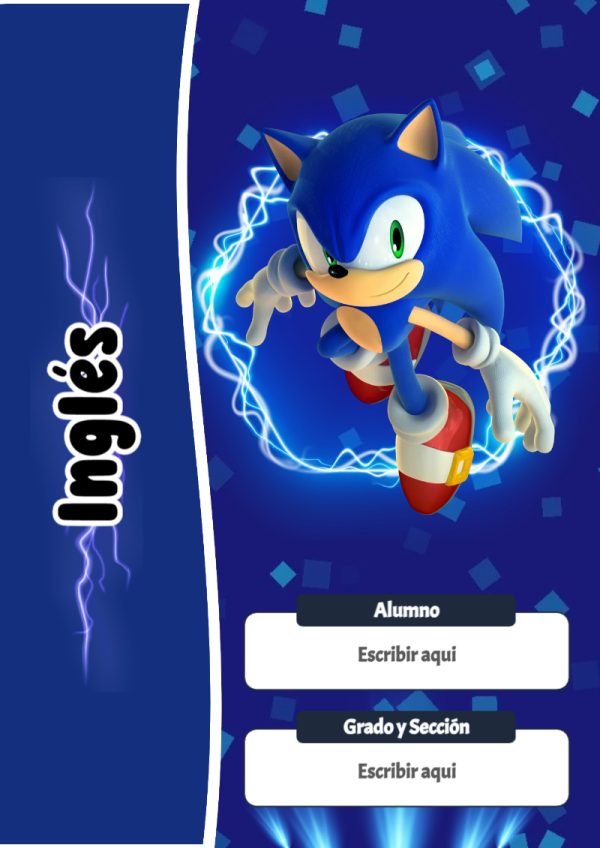 Portada de Sonic de Inglés para cuaderno llamativa y bonita - para el regreso a clases