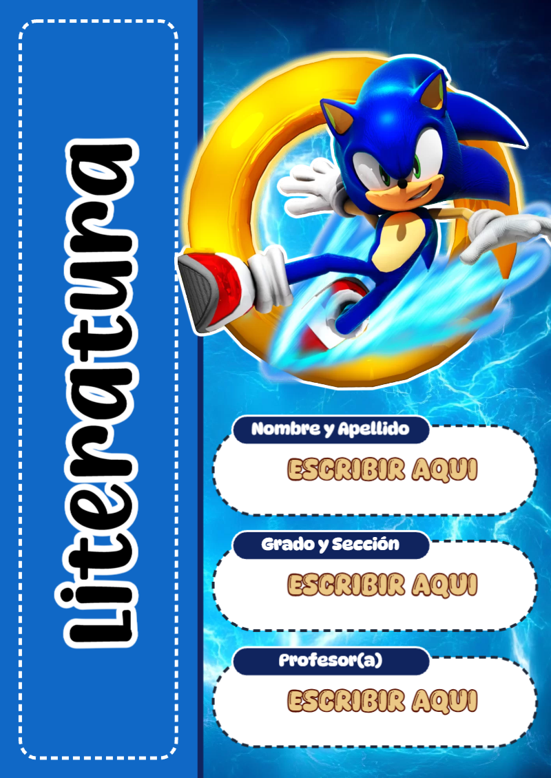 Portada de Sonic de Literatura Editable para Imprimir Gratis