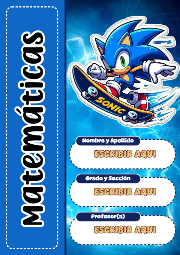 Portada de Sonic de Matemáticas para cuaderno escolar creativa - perfecto para organizar tus apuntes