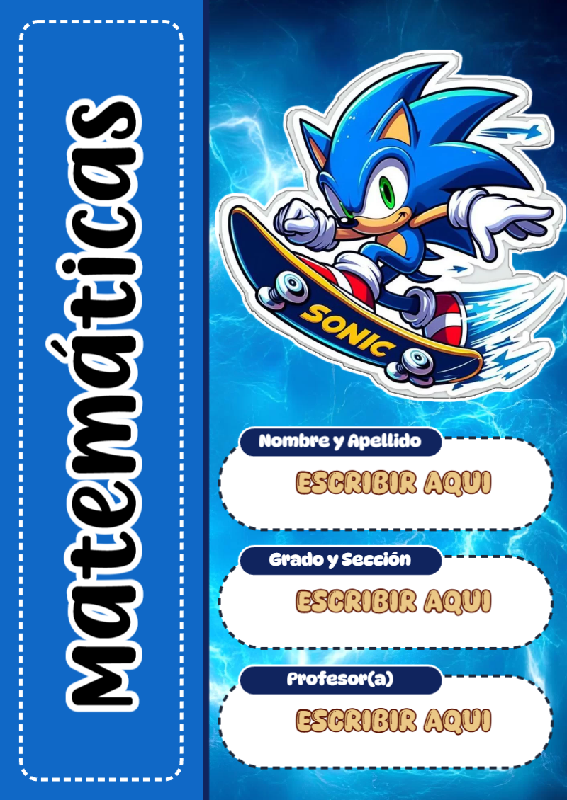 Portada de Sonic de Matemáticas para cuaderno escolar creativa - perfecto para organizar tus apuntes