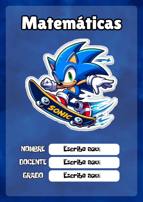 Portada de Sonic de Matemáticas para cuaderno ideal para niños - ideal para cuadernos de espiral