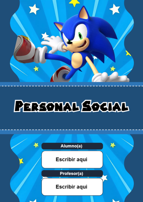 Portada de Sonic de Personal Social para cuaderno fácil de imprimir - creación especial de Mini Canva