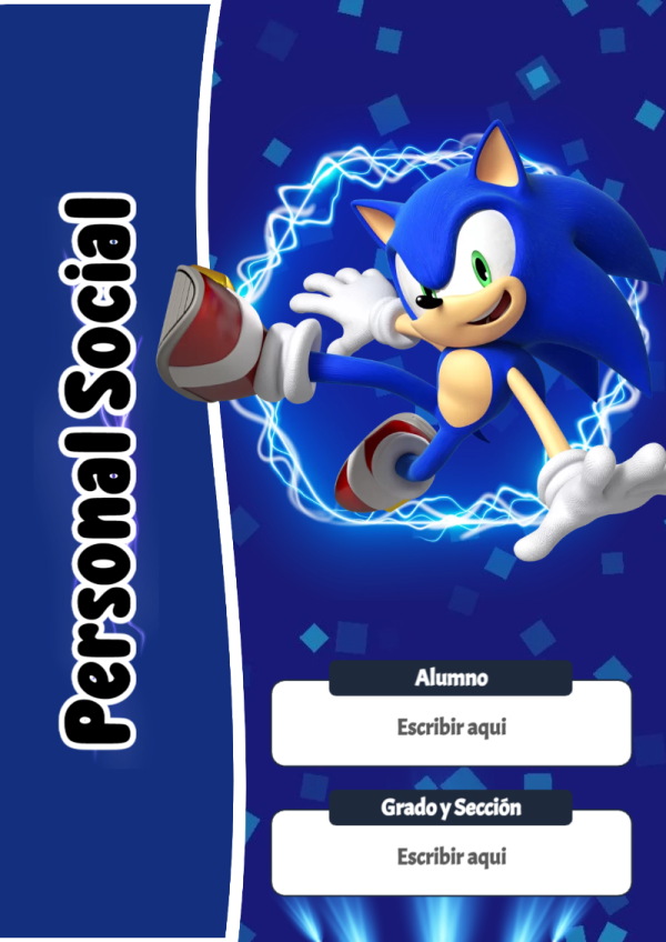 Portada de Sonic de Personal Social para cuaderno con diseño bonito - versión premium para imprimir