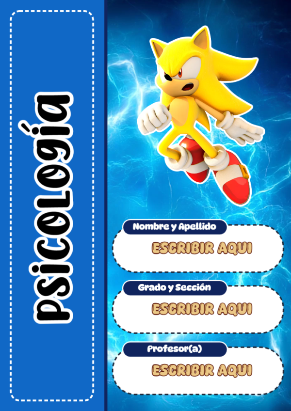 Portada de Sonic de Psicología para cuaderno llamativa y bonita - para todas las edades y grados