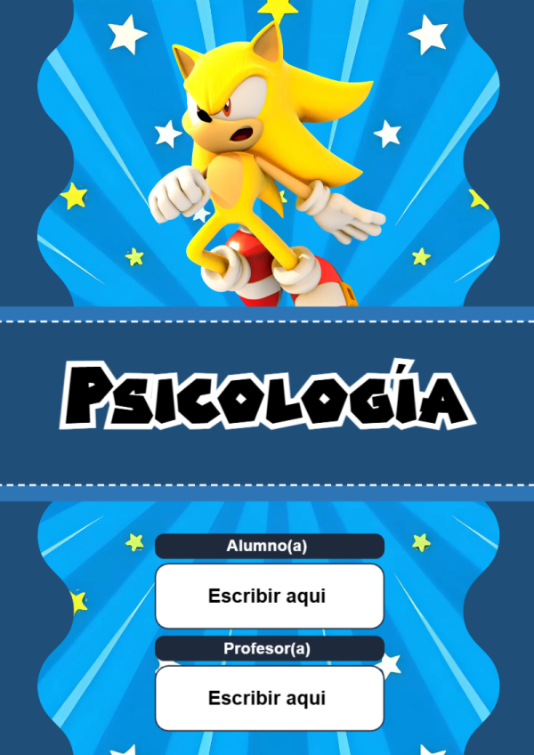 Portada de Sonic de Psicología para cuaderno decorativa y bonita - perfecto para organizar tus apuntes