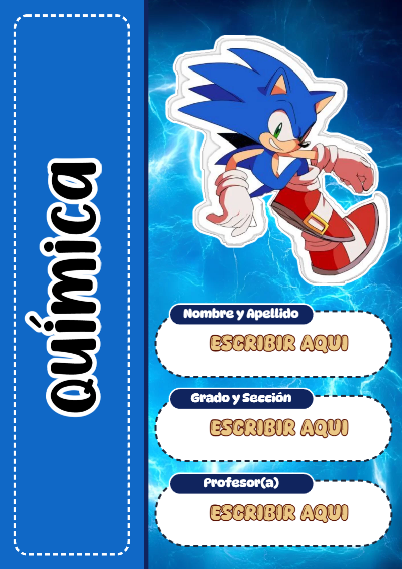 Portada de Sonic de Química para cuaderno con estilo creativo - con colores vivos y llamativos